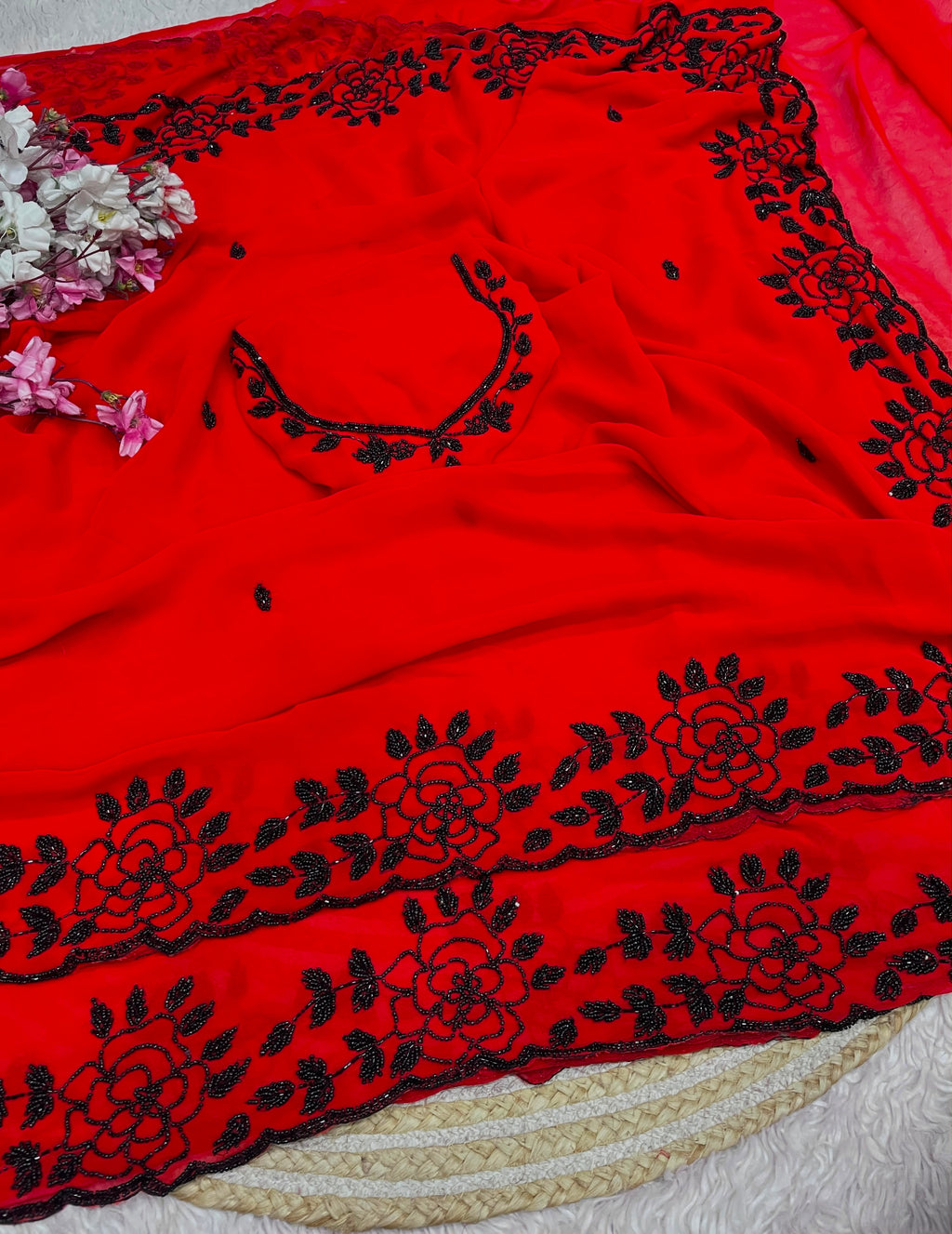 Fox Gorggte Saree With Beautiful Khatli Cut Dana Handwork