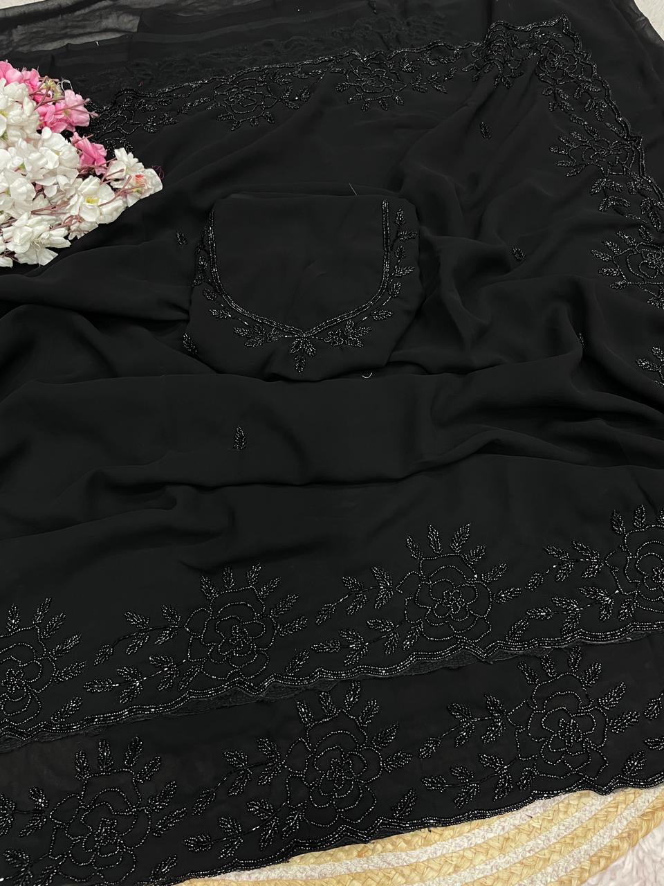 Fox Gorggte Saree With Beautiful Khatli Cut Dana Handwork