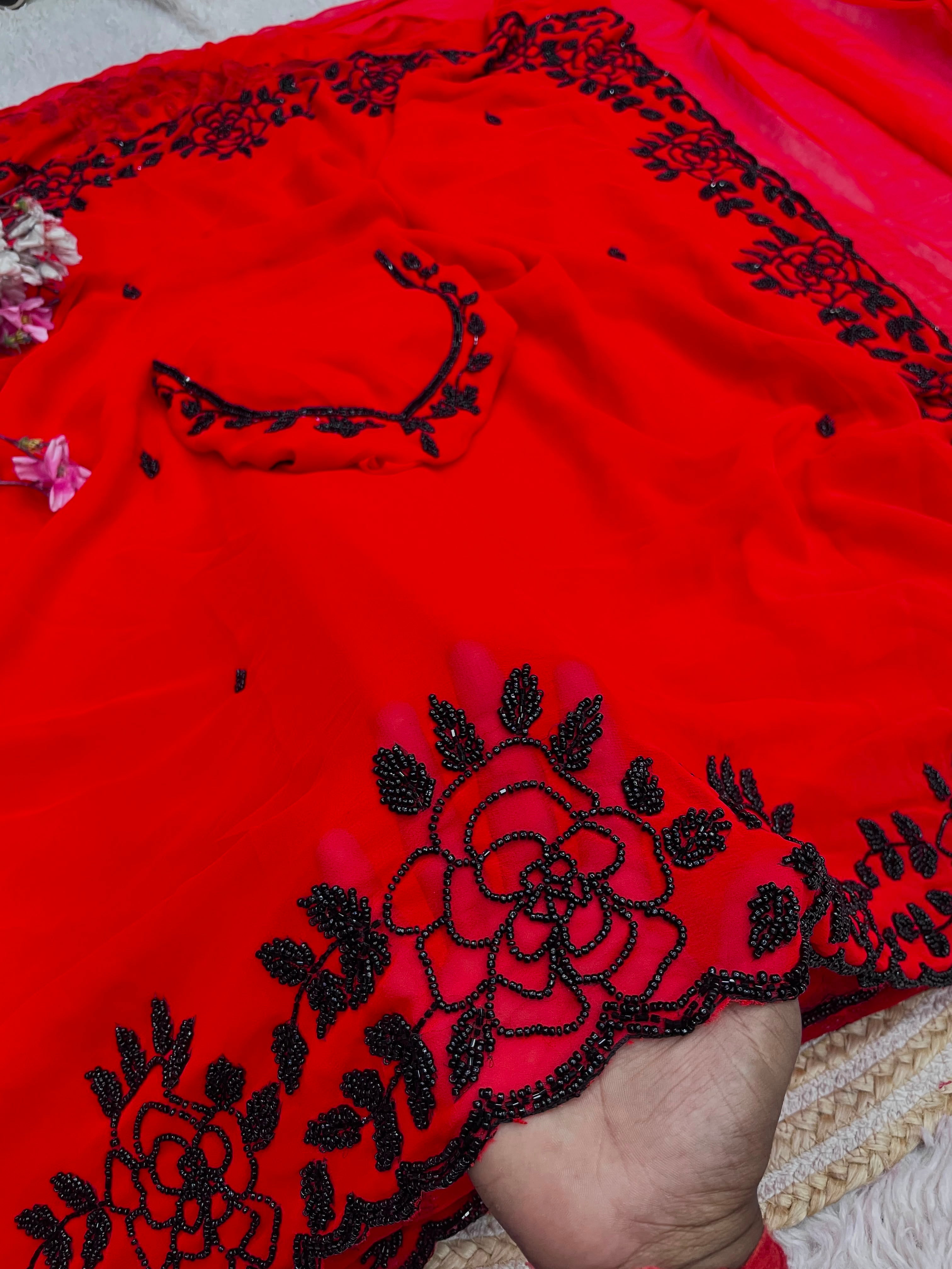 Fox Gorggte Saree With Beautiful Khatli Cut Dana Handwork
