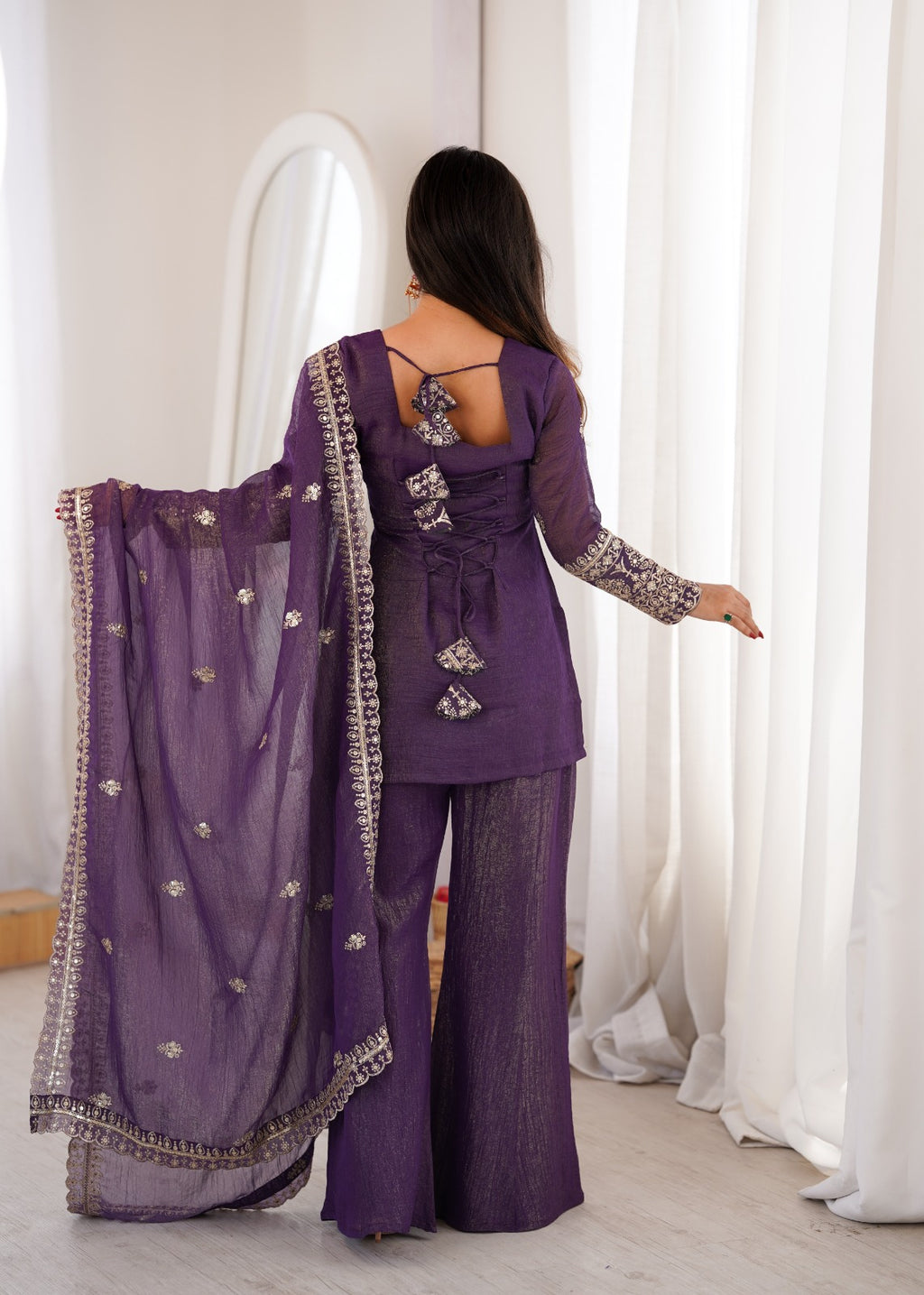 Embroidered Crunchy Silk Kurta Set