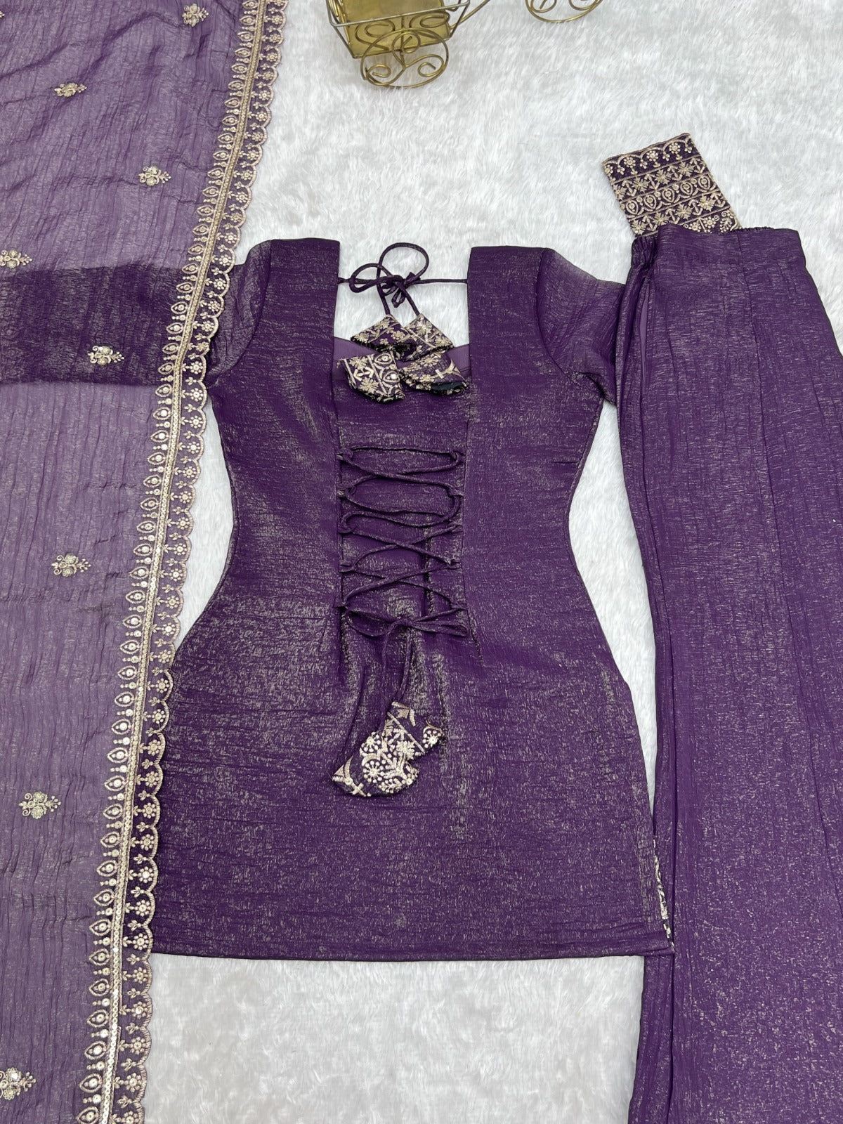 Embroidered Crunchy Silk Kurta Set