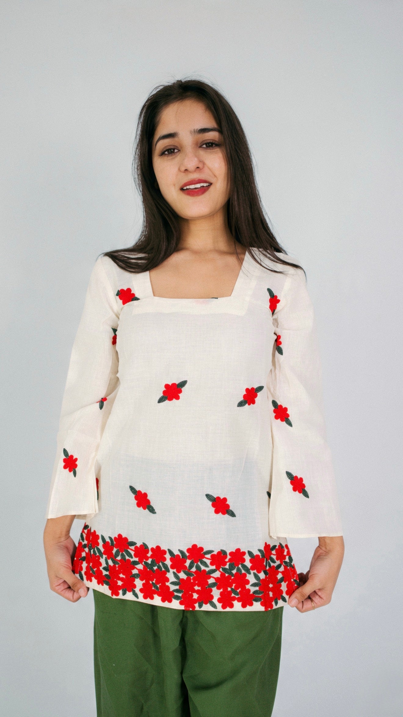 Premium Kora Cotton Embroidered Kurti