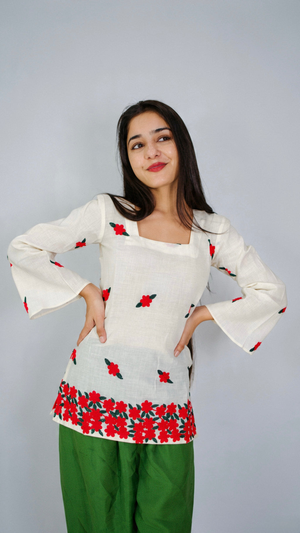 Premium Kora Cotton Embroidered Kurti
