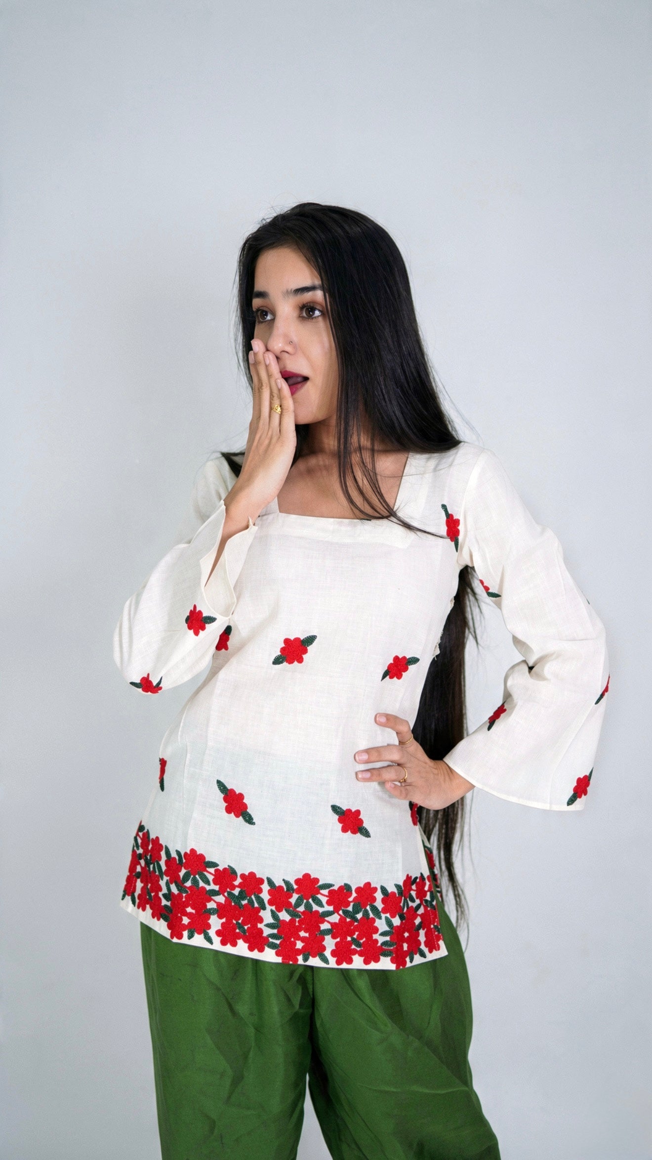 Premium Kora Cotton Embroidered Kurti
