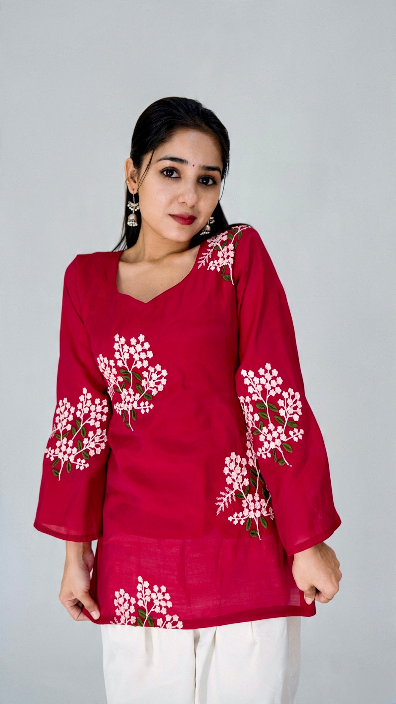 Elegant Chanderi Silk Thread-Work Kurti