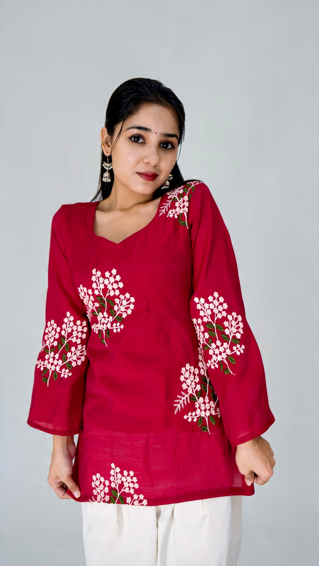 Elegant Chanderi Silk Thread-Work Kurti