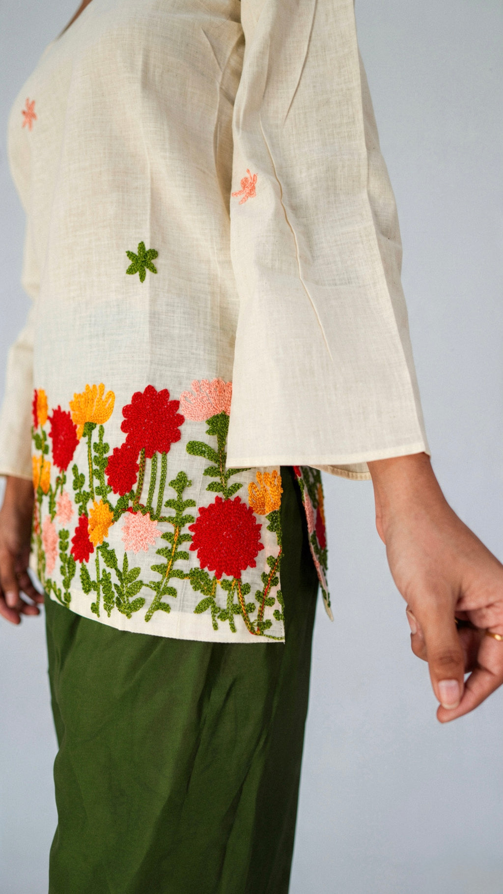 Embroidered Floral Kora Cotton Kurti