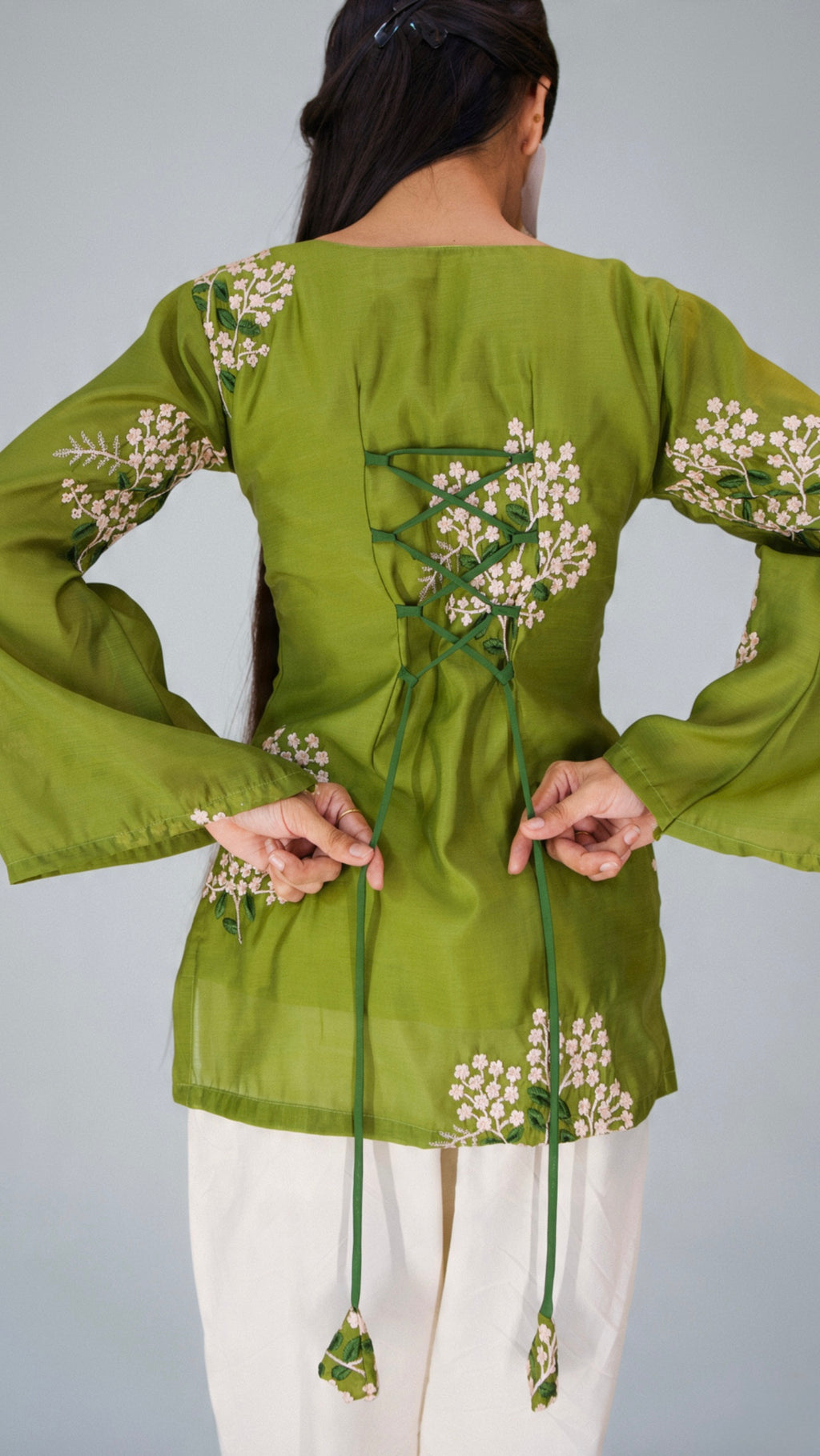 Elegant Chanderi Silk Thread-Work Kurti