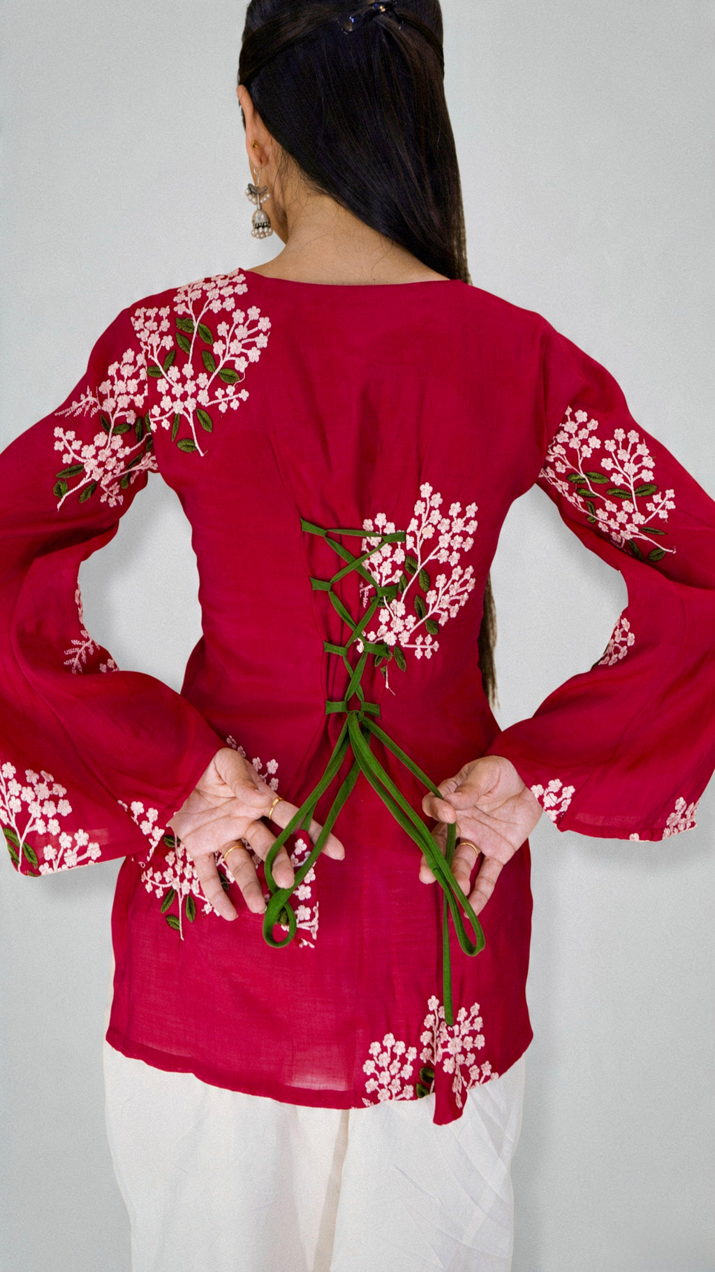 Elegant Chanderi Silk Thread-Work Kurti