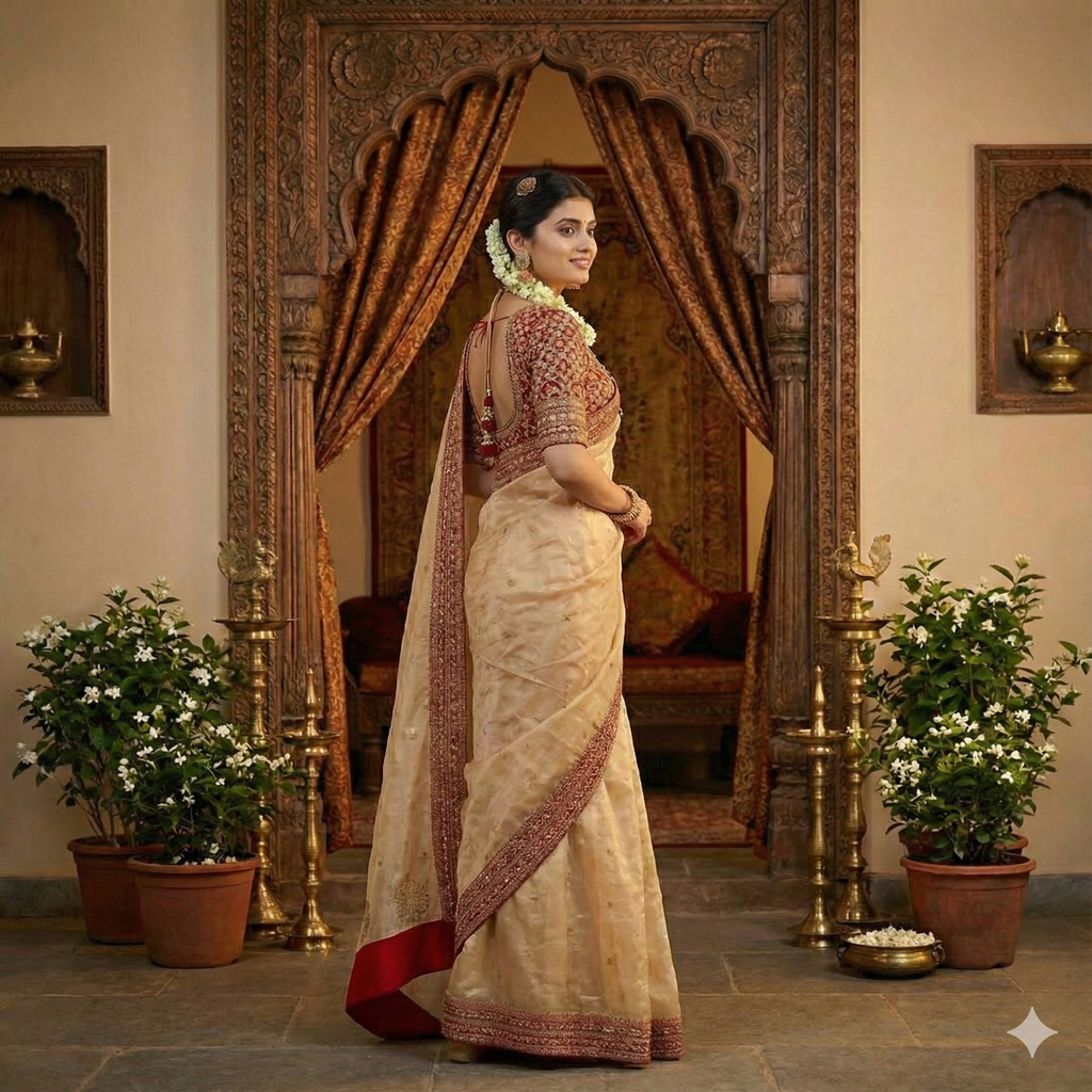 Exclusive Designer Launch: Champagne Gold Organza Saree