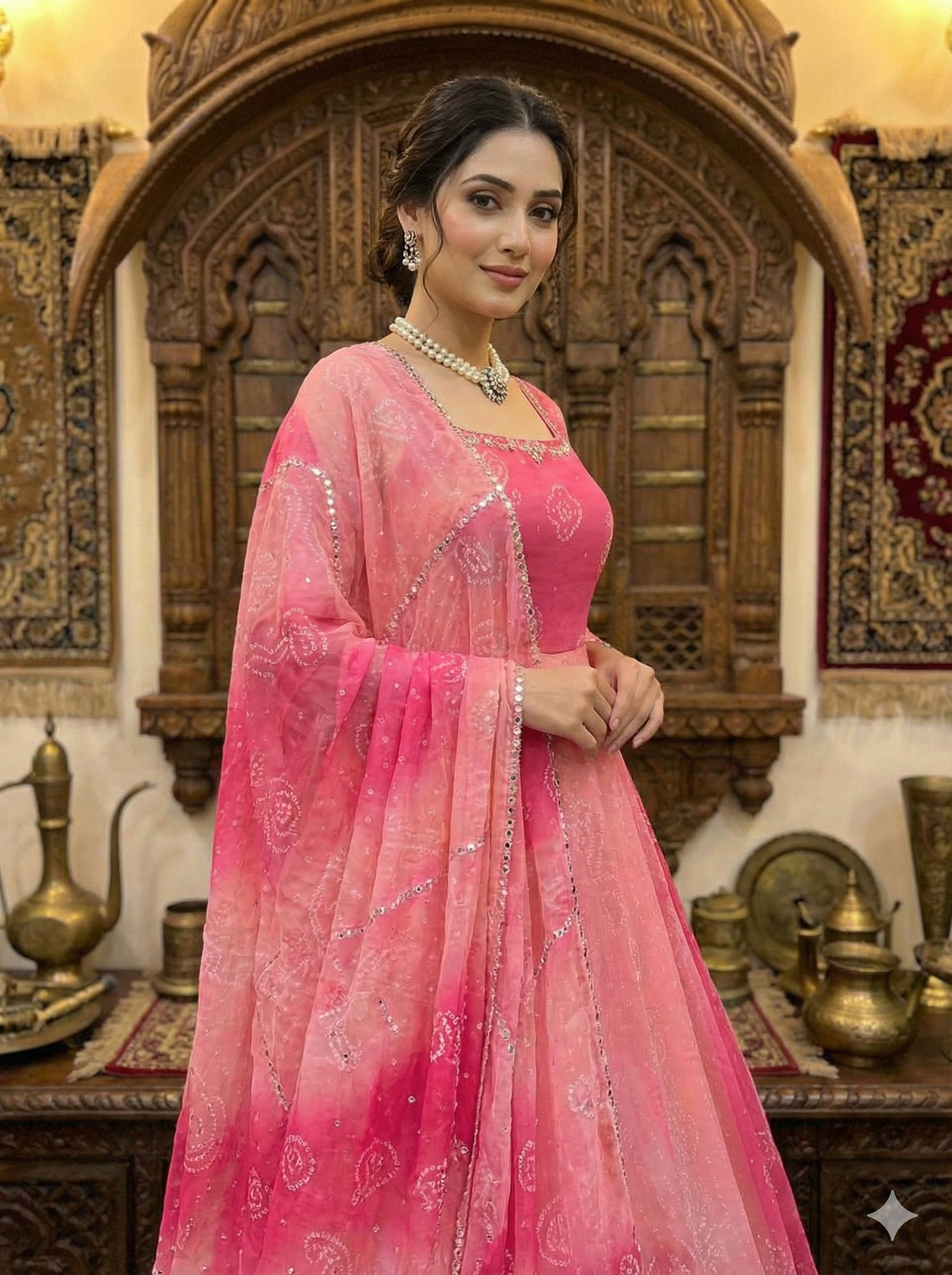 Women Floral Digital Printed Faux Georgette Anarkali Suit with Real Mirror Work