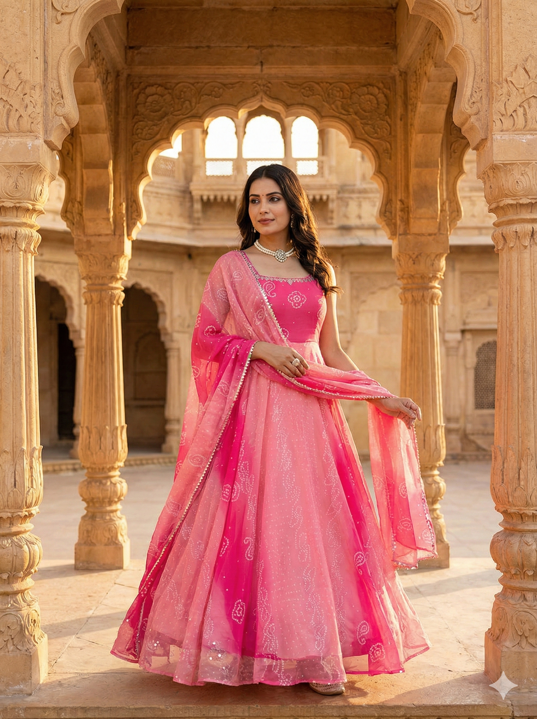 Women Floral Digital Printed Faux Georgette Anarkali Suit with Real Mirror Work