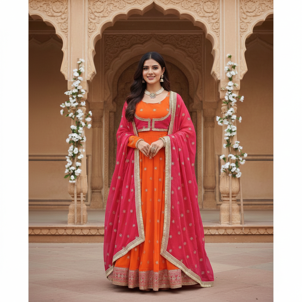 Faux Georgette Anarkali with Stylish Koti