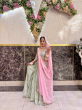 Pastel Radiance – Hand-Embellished Pista Green &amp; Pink Lehenga Set