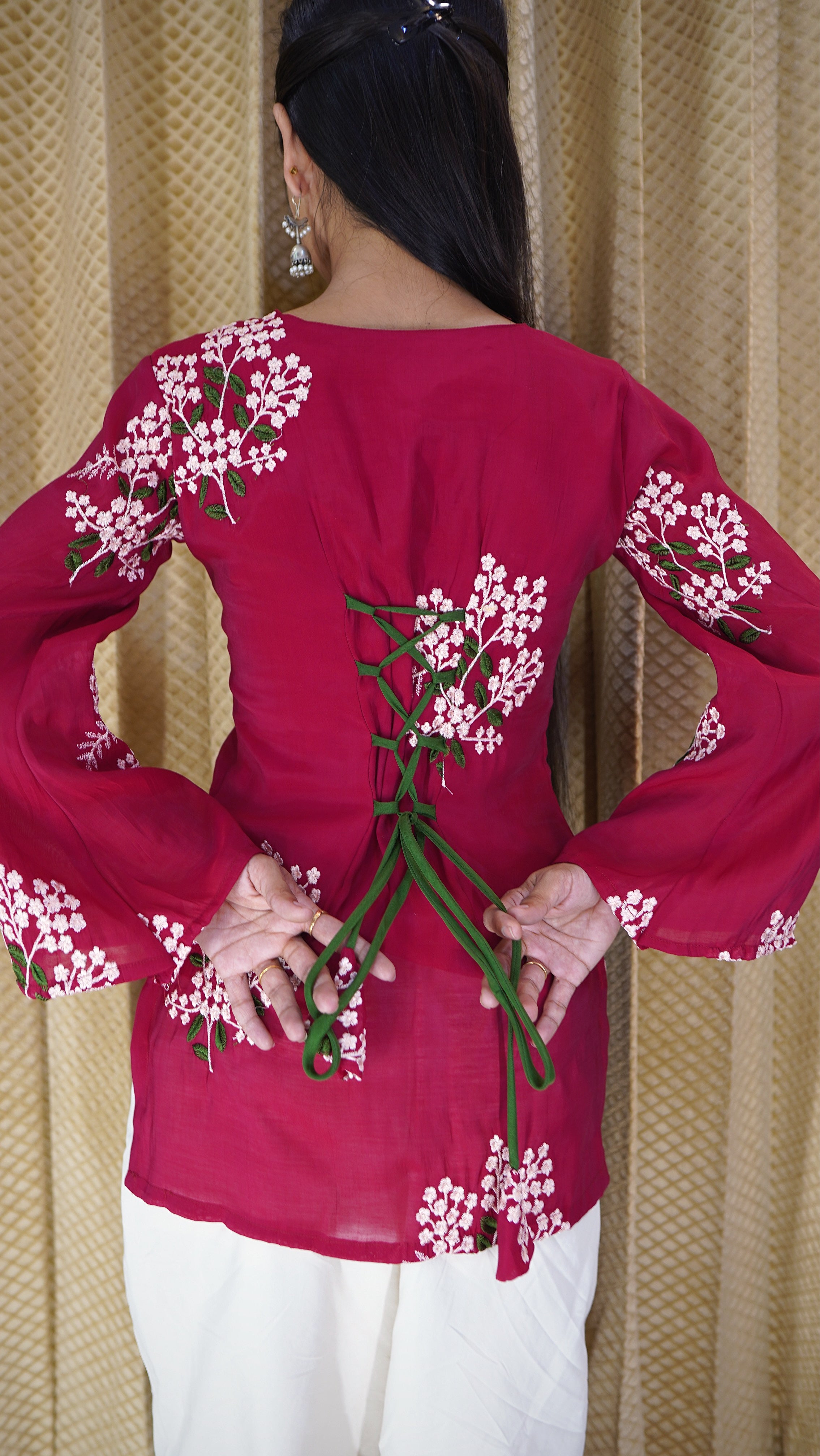 Elegant Chanderi Silk Thread-Work Kurti