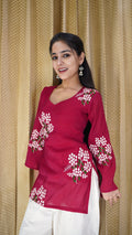 Elegant Chanderi Silk Thread-Work Kurti