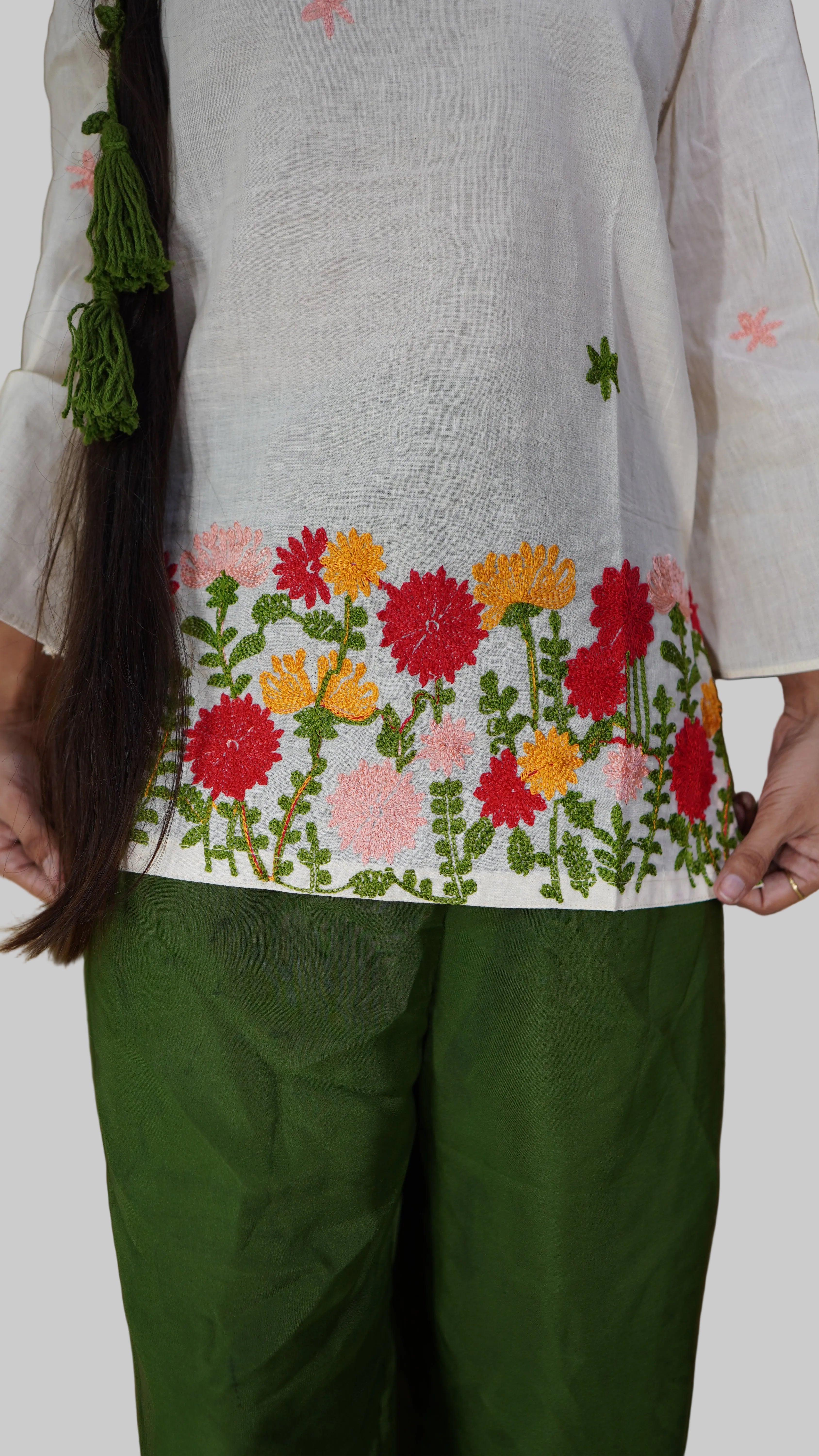 Embroidered Floral Kora Cotton Kurti