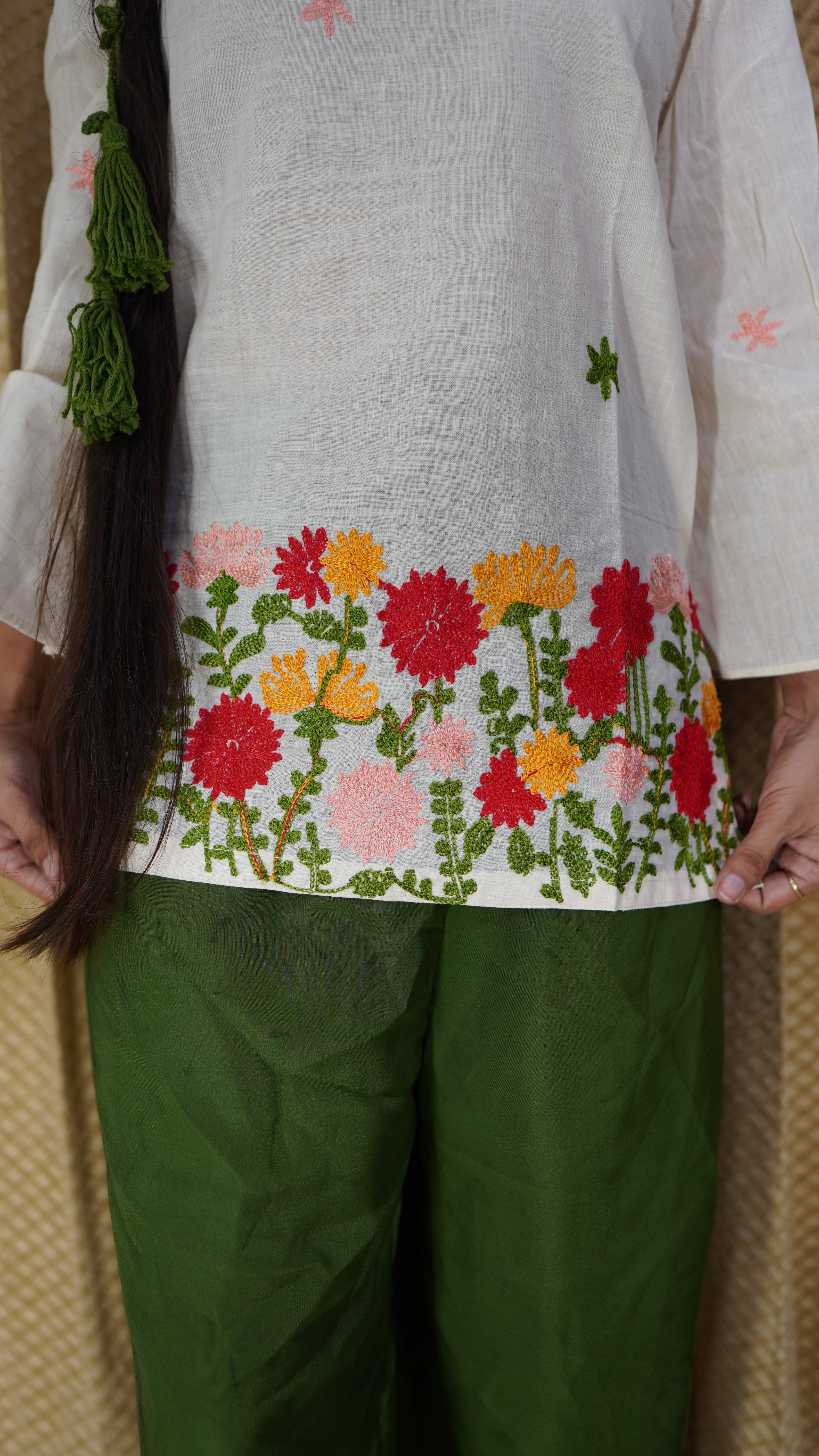Embroidered Floral Kora Cotton Kurti