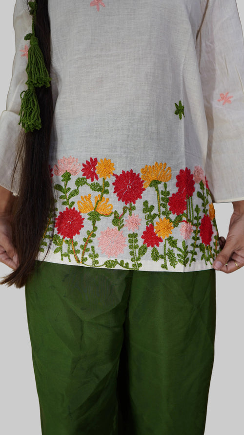 Embroidered Floral Kora Cotton Kurti