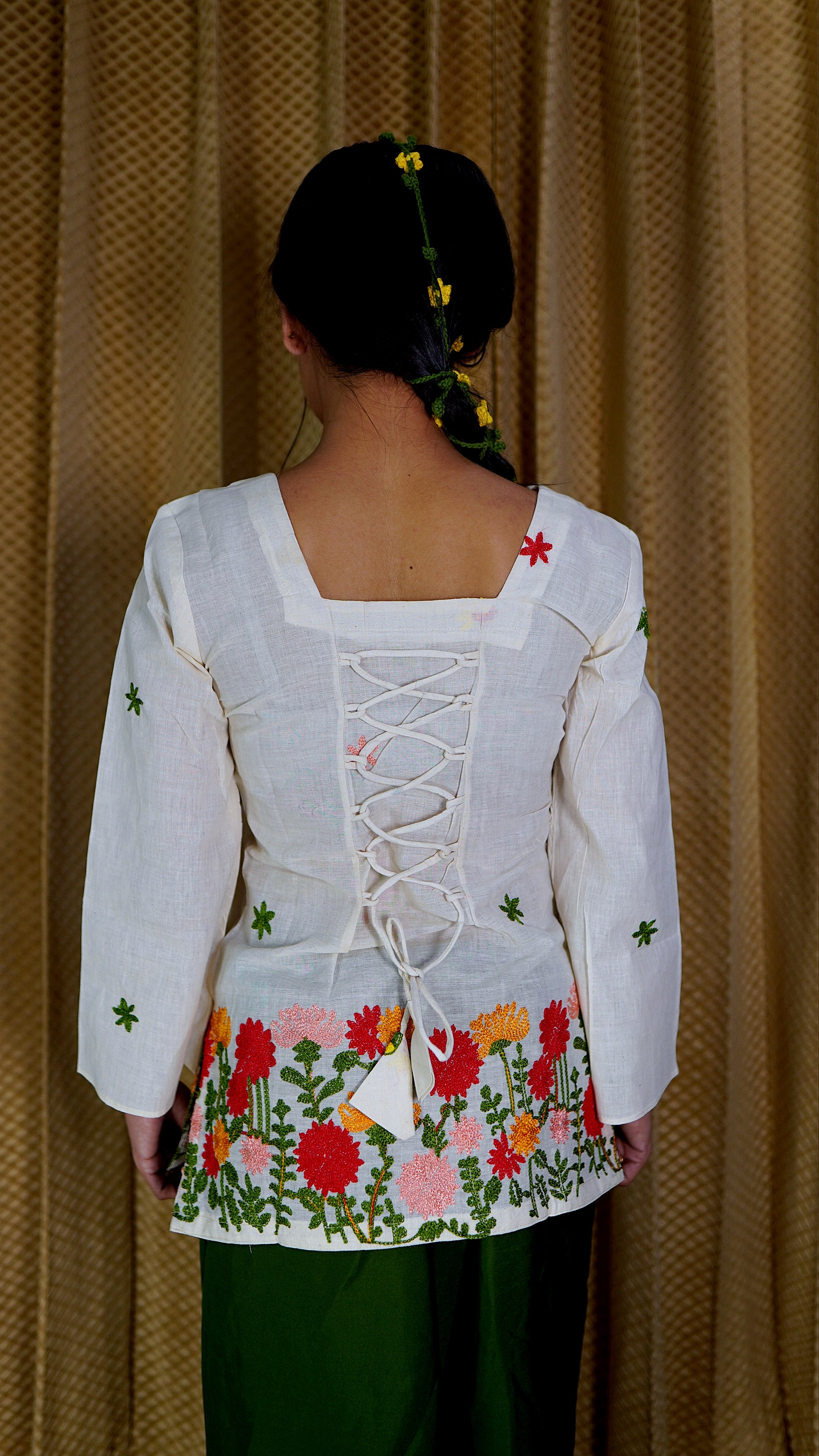 Embroidered Floral Kora Cotton Kurti