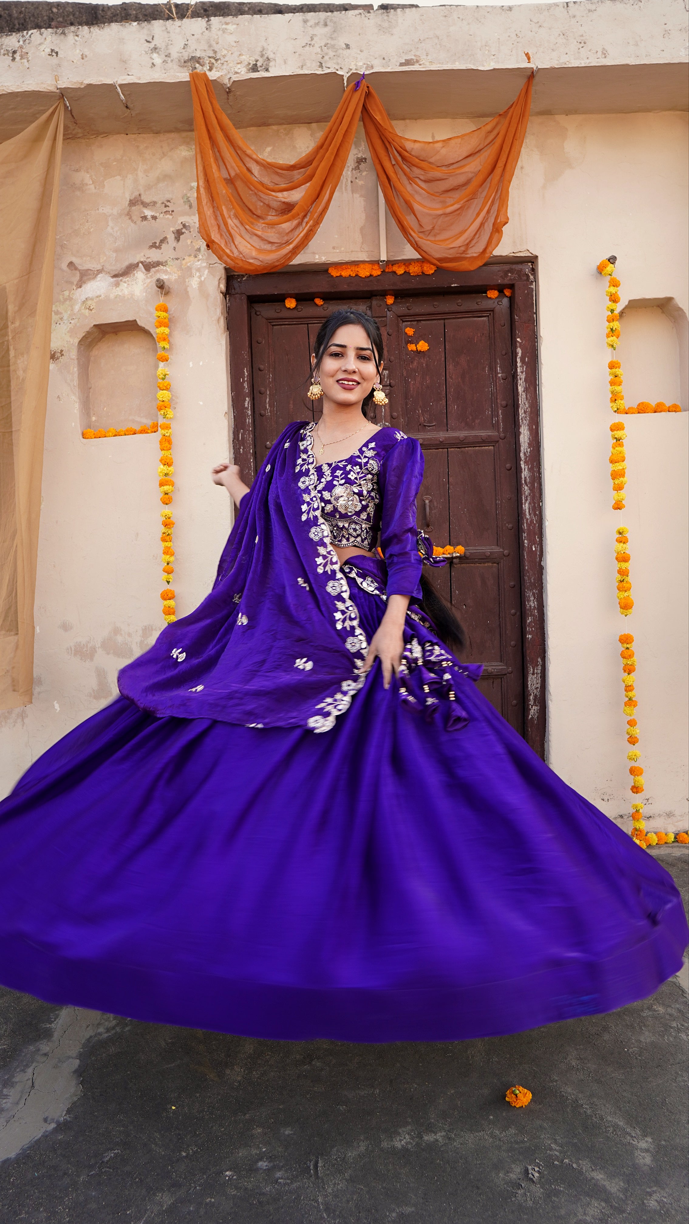 The Royal Shift: Blue-Purple Dual-Tone Fendy Silk Lehenga with Heavy Handwork