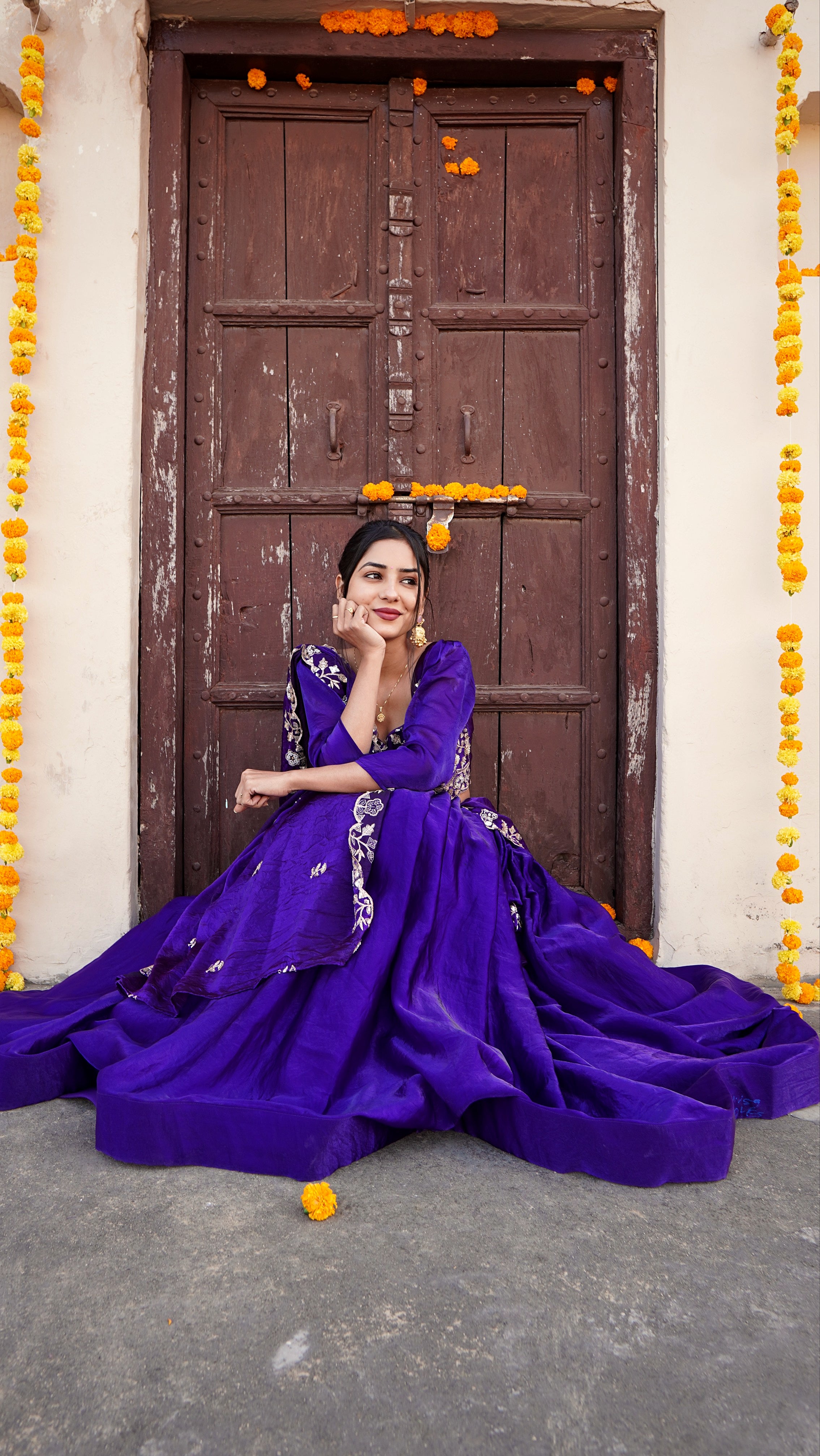 The Royal Shift: Blue-Purple Dual-Tone Fendy Silk Lehenga with Heavy Handwork