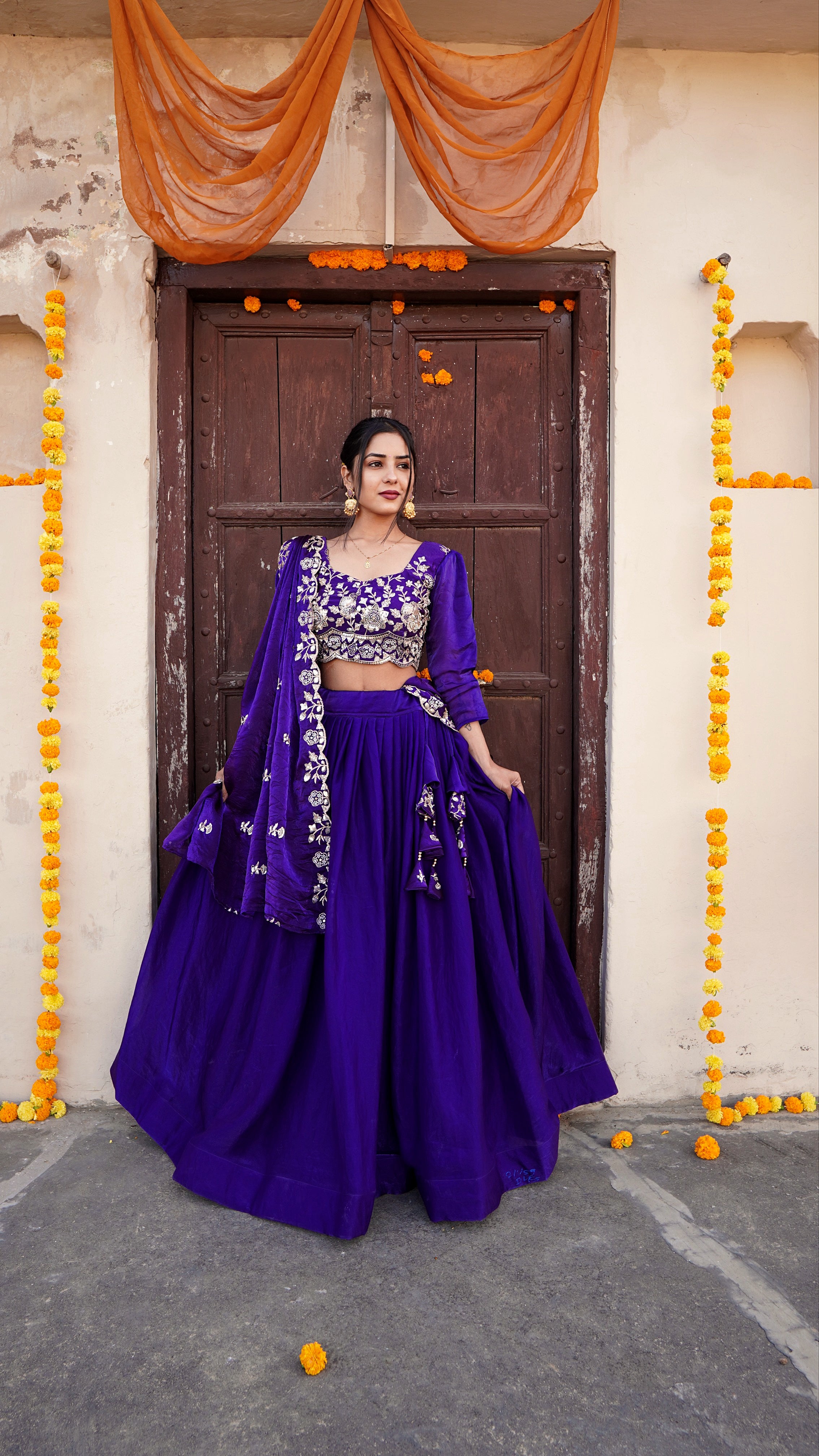 The Royal Shift: Blue-Purple Dual-Tone Fendy Silk Lehenga with Heavy Handwork