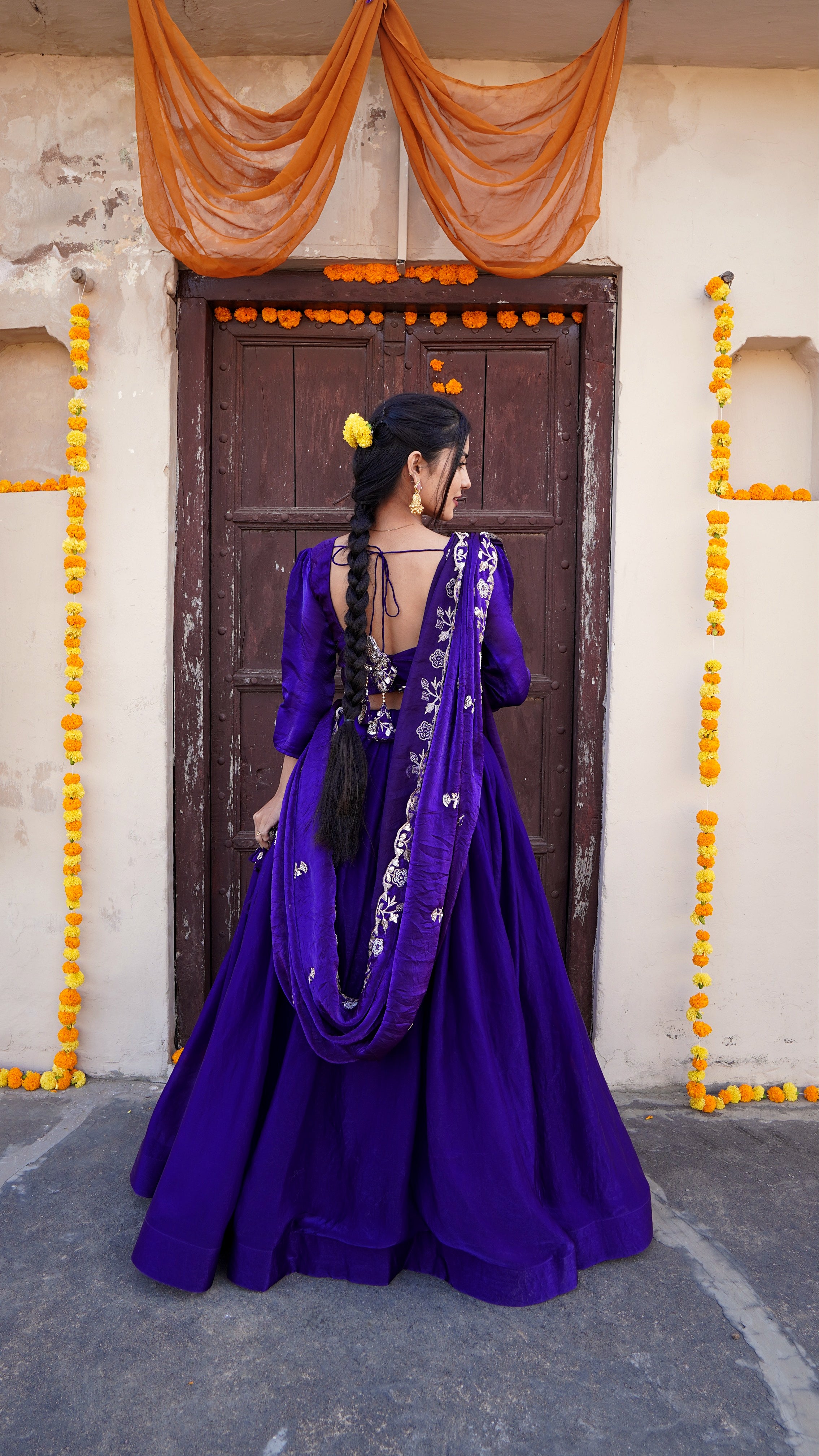 The Royal Shift: Blue-Purple Dual-Tone Fendy Silk Lehenga with Heavy Handwork