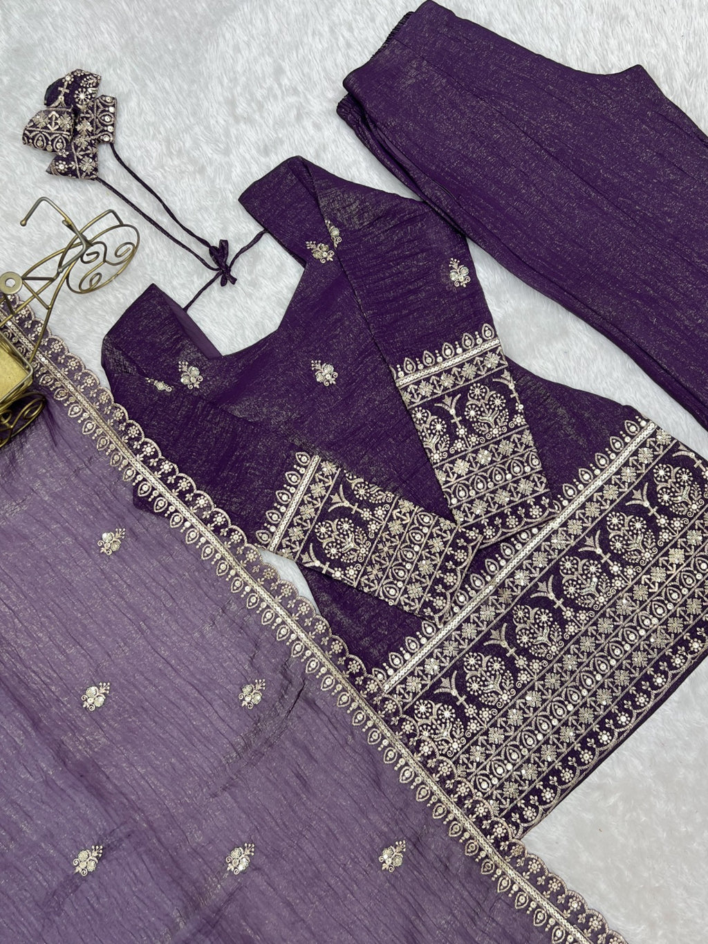 Embroidered Crunchy Silk Kurta Set