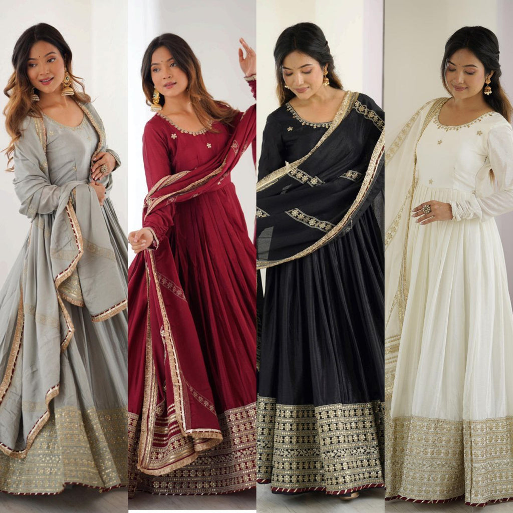 Premium Chinon Silk Gown Set