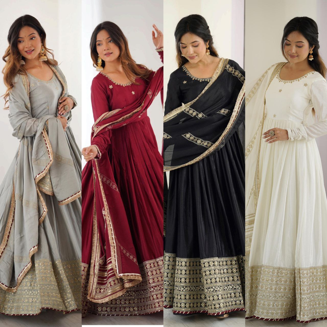 Premium Chinon Silk Gown Set