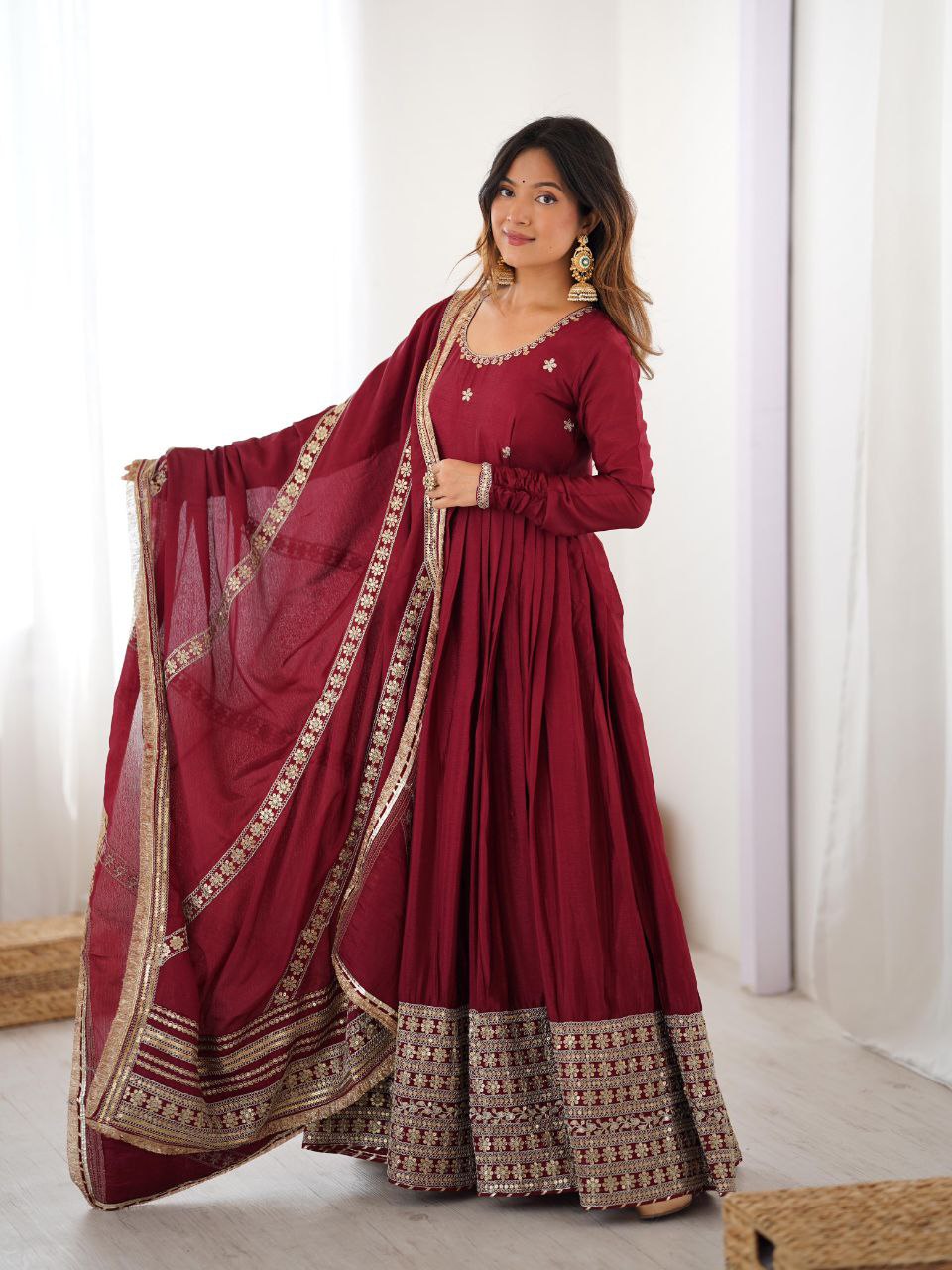 Premium Chinon Silk Gown Set