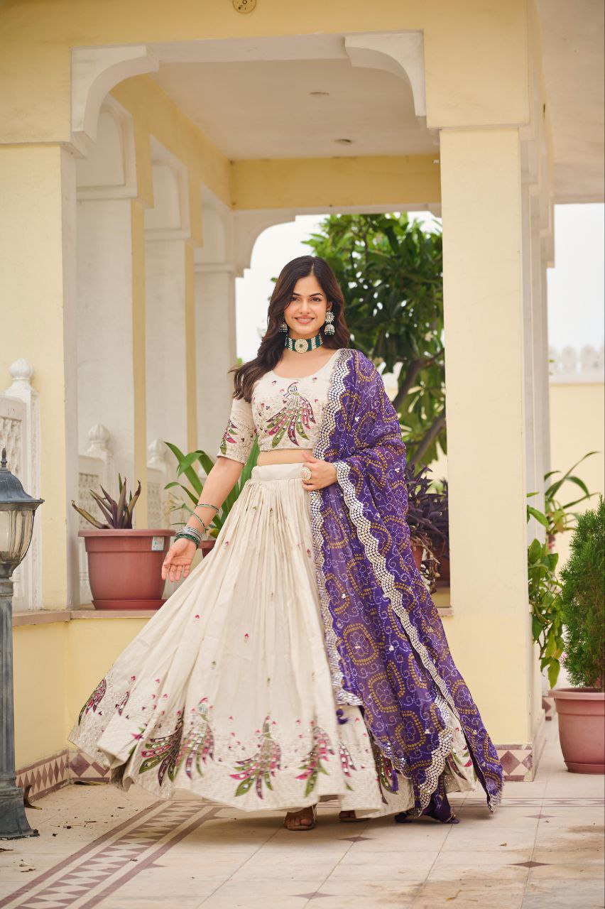 Pure Tissue Silk & Bandhej Lehenga Set
