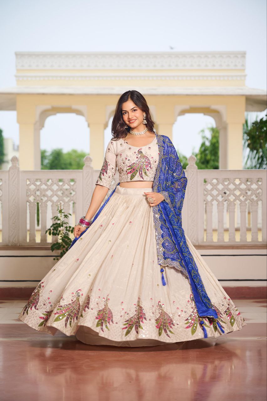 Pure Tissue Silk &amp; Bandhej Lehenga Set