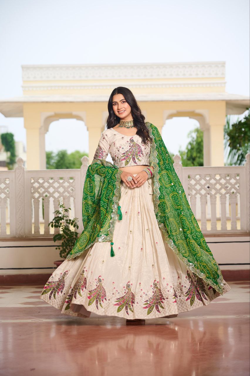 Pure Tissue Silk &amp; Bandhej Lehenga Set