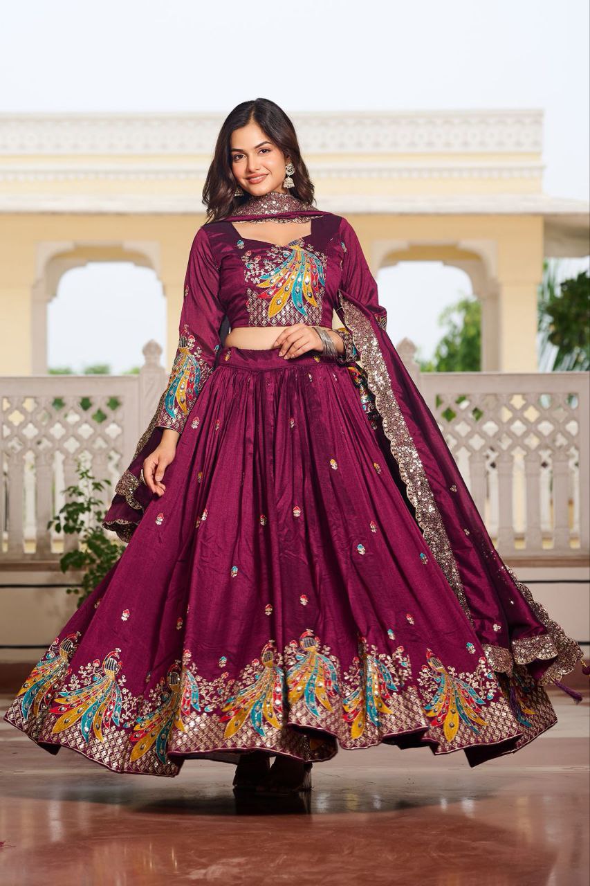 Pure Vichitra Silk Designer Lehenga