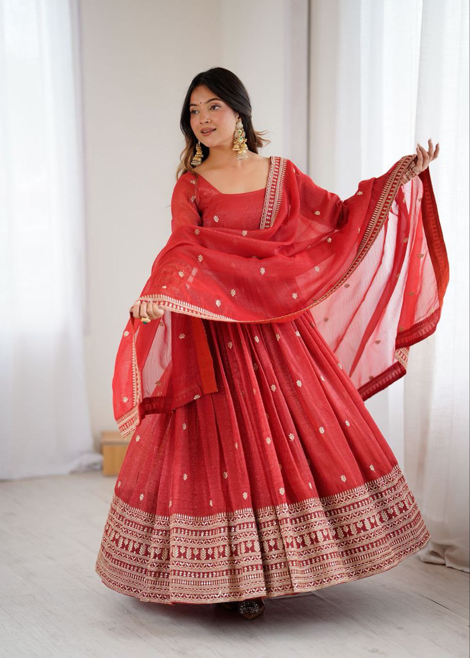 Vibrant &amp; Premium: Crunchy Silk Anarkali Gown Set