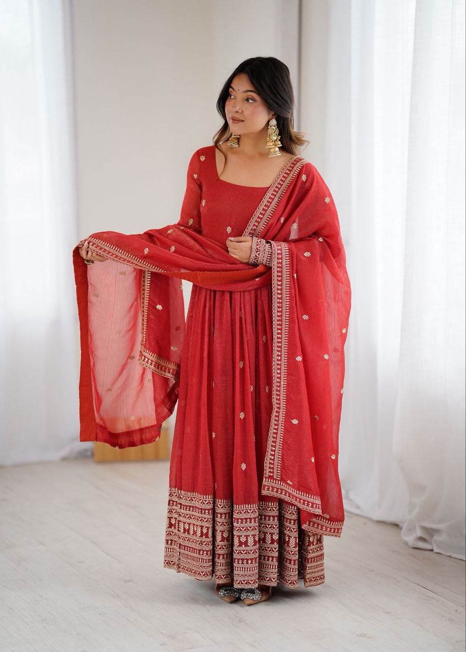 Vibrant &amp; Premium: Crunchy Silk Anarkali Gown Set