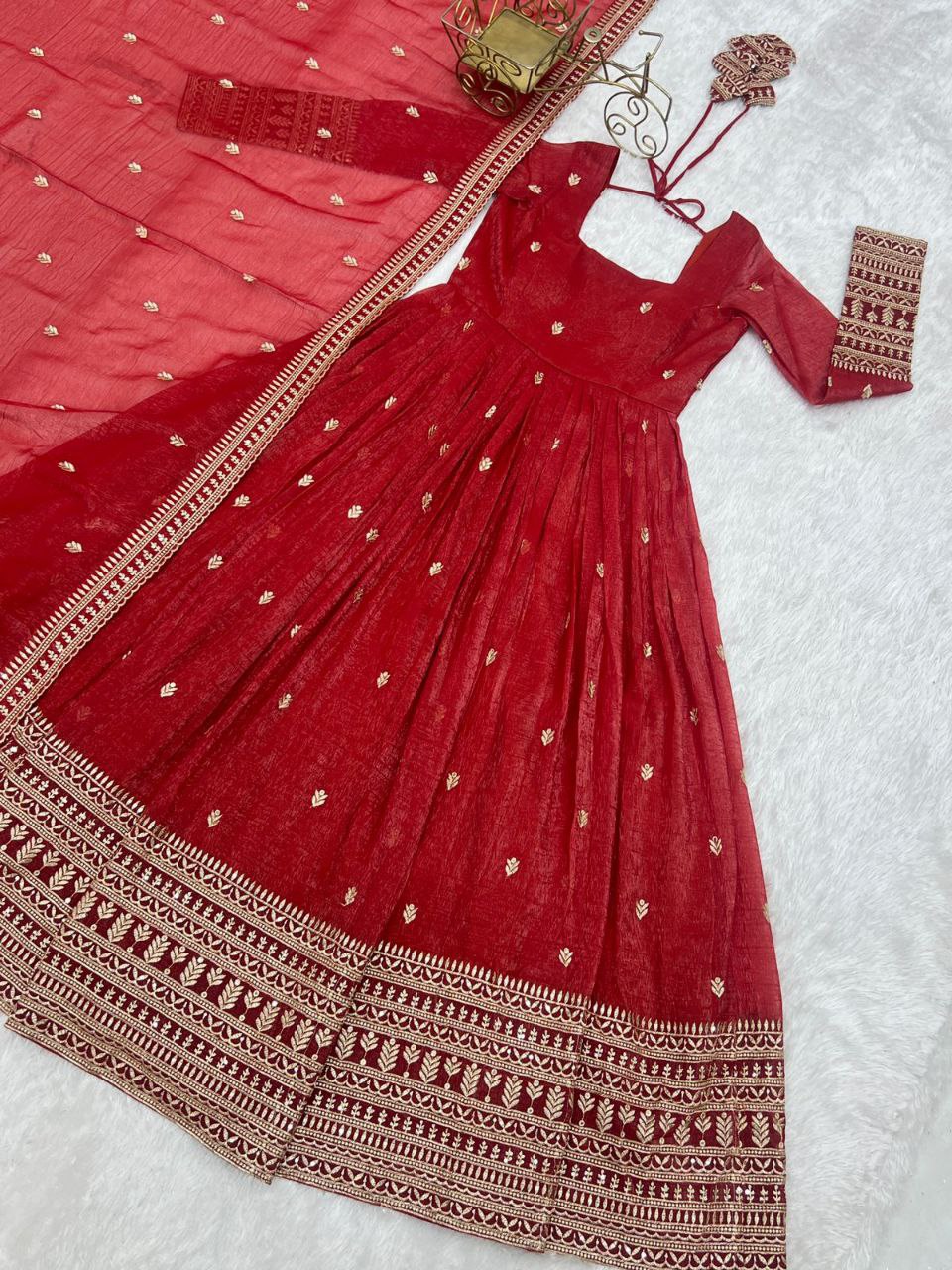 Vibrant &amp; Premium: Crunchy Silk Anarkali Gown Set