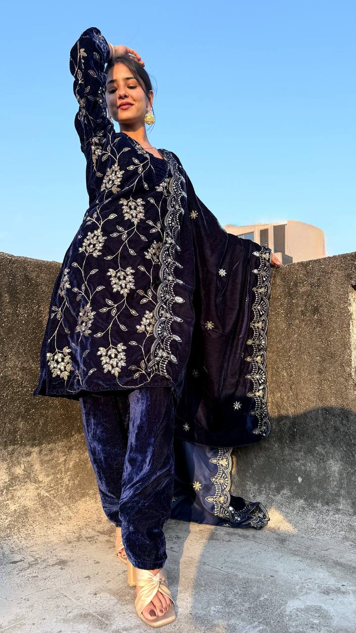 Winter Luxury: Pure Heavy Velvet Multi-Sequins Suit