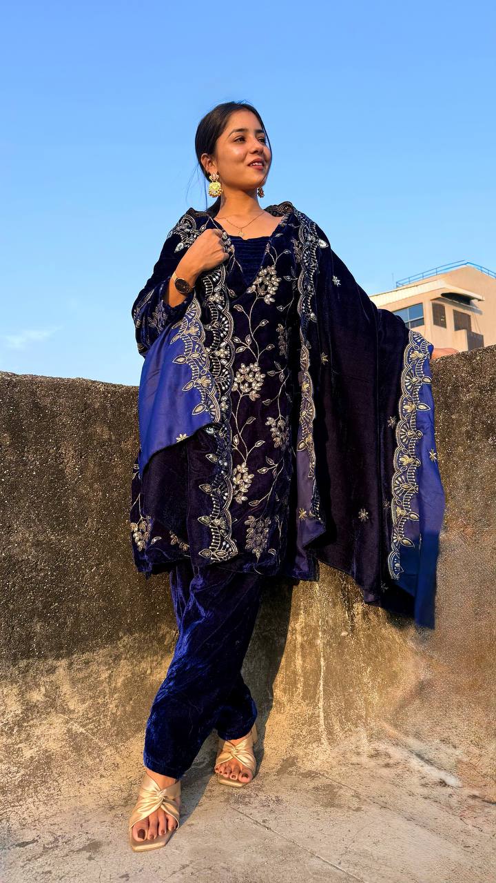 Winter Luxury: Pure Heavy Velvet Multi-Sequins Suit