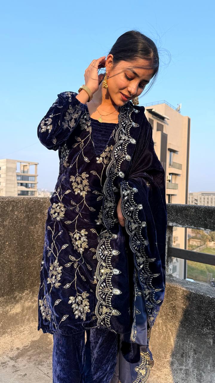Winter Luxury: Pure Heavy Velvet Multi-Sequins Suit