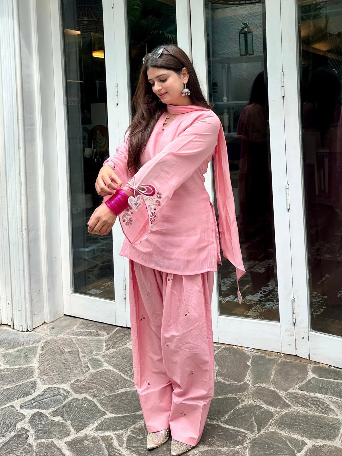 ✨ Pink Suit set with Heart Motif & Tassel Sleeves ✨
